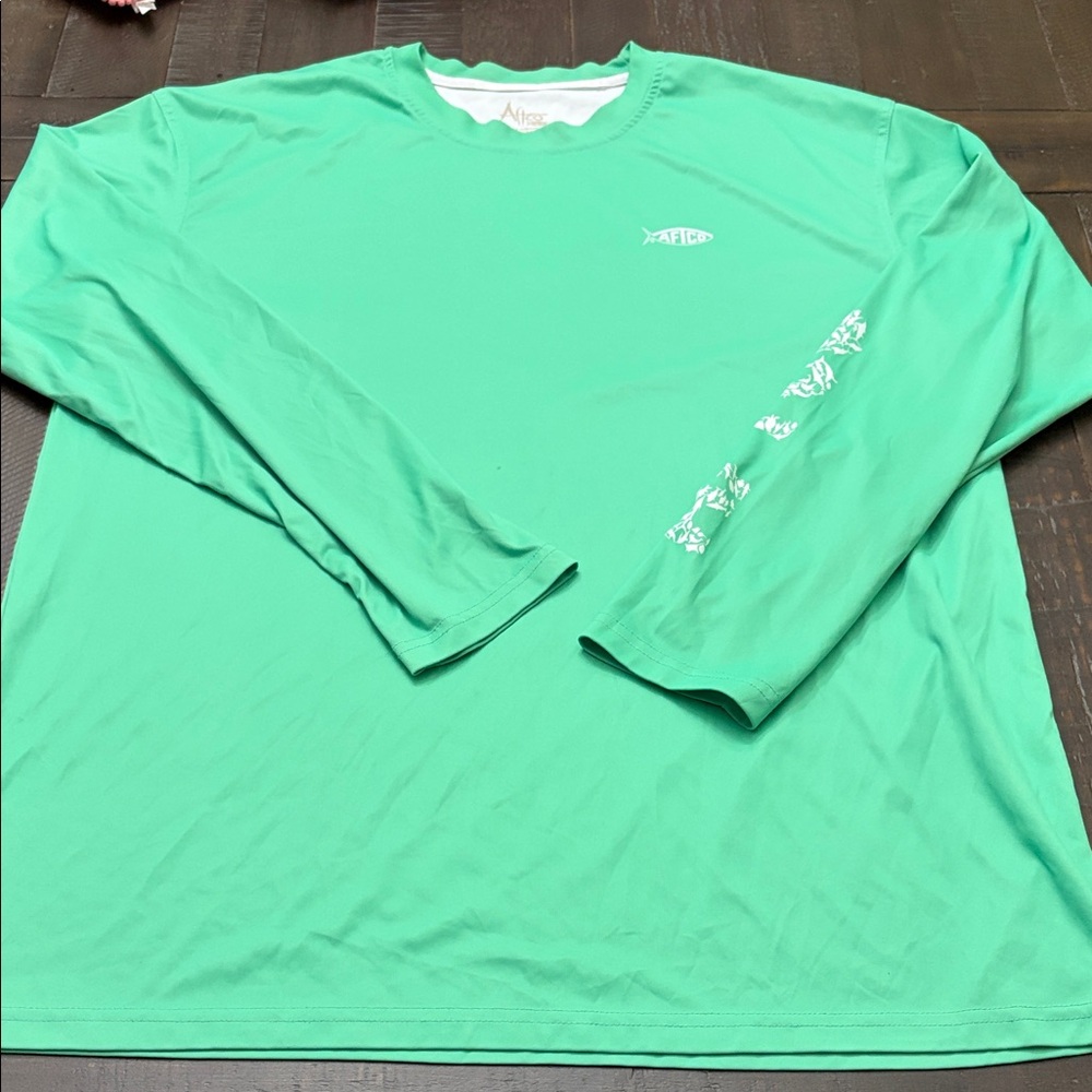AFTCO Long Sleeve Performance Tee in Mint Green with White Logos